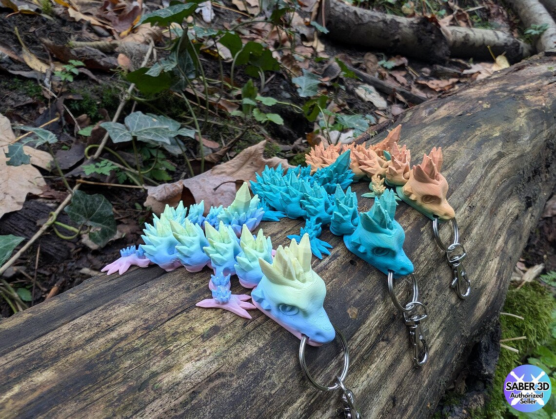 3d Printed Crystal dragon keychain - Unique 3D Articulated Accessory | Enchanting Dragon Keychain - Trinket for handbags and backpacks.