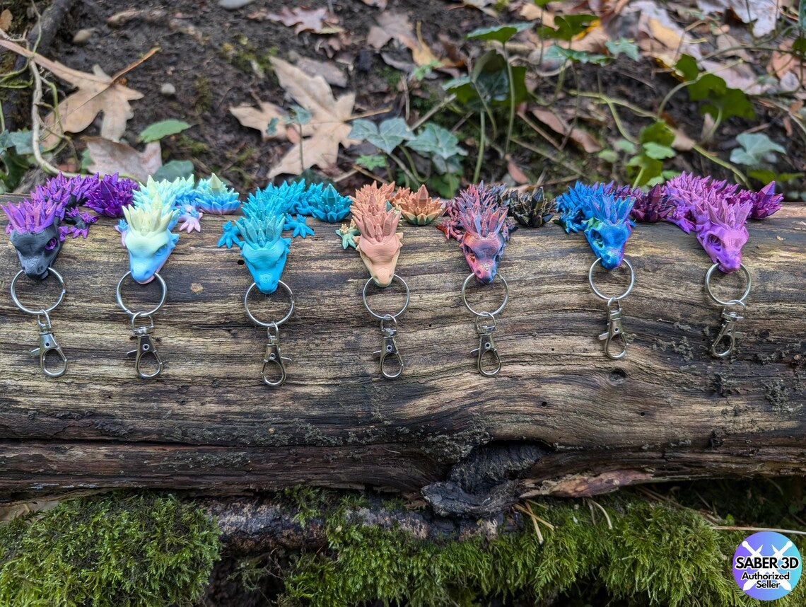 3d Printed Crystal dragon keychain - Unique 3D Articulated Accessory | Enchanting Dragon Keychain - Trinket for handbags and backpacks.