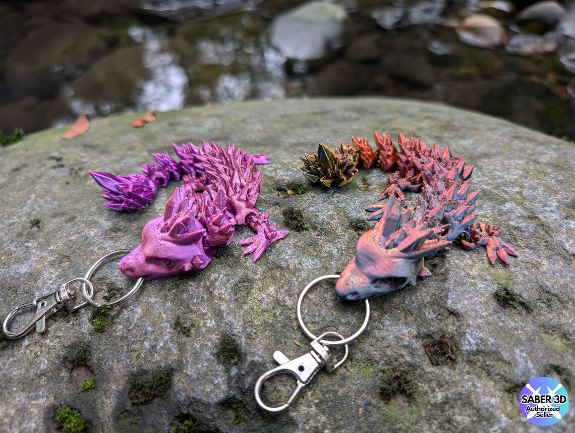 3d Printed Crystal dragon keychain - Unique 3D Articulated Accessory | Enchanting Dragon Keychain - Trinket for handbags and backpacks.