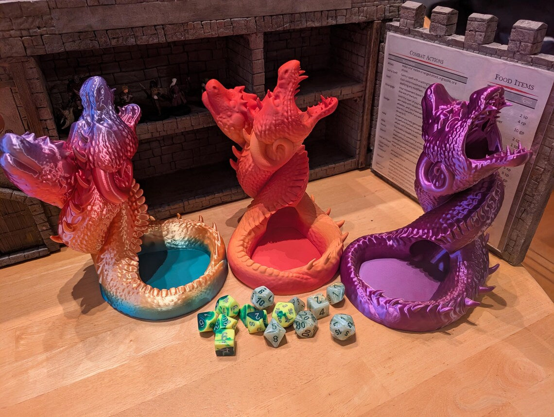 Twin Dragon Dice Tower, 3D Printed Dice Tower, Dice Tower and Holder, Dice Rolling Tower, Dice Roller, Tabletop Roleplaying Gaming Accessory