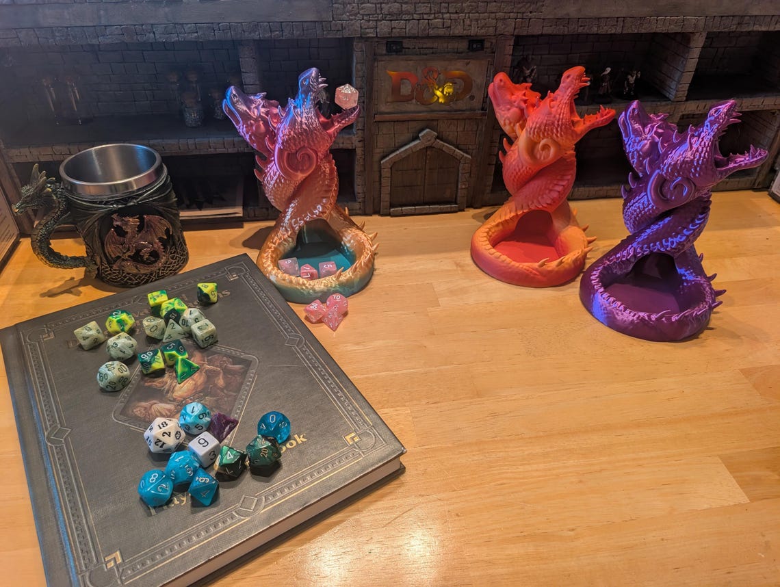 Twin Dragon Dice Tower, 3D Printed Dice Tower, Dice Tower and Holder, Dice Rolling Tower, Dice Roller, Tabletop Roleplaying Gaming Accessory